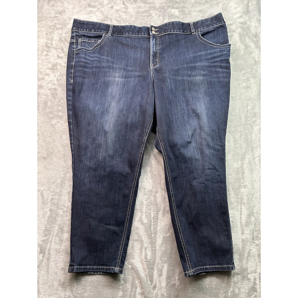 Lane Bryant Women Plus Sz 28 Short Blue Jeans Skinny Stretch Dark Mid Rise Denim